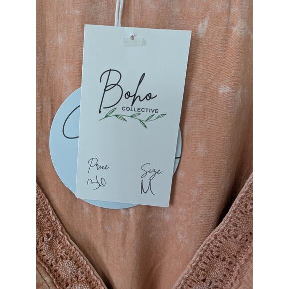 Cloud Ten Womens Boho Surplus Crochet Neckline Cropped Peplum Top Size M‎ Peach - Picture 5 of 10